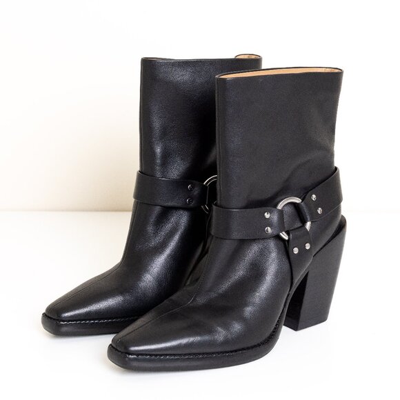 Rag and Bone Rio Western Leather Boot Black O Ring Harness Pointed Toe EU 38 - Picture 4 of 14